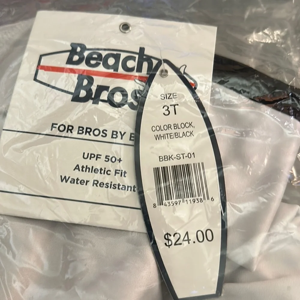 Beach Bros Little Boy’s Black and White Short Sleeve Rash guard| size: 3T